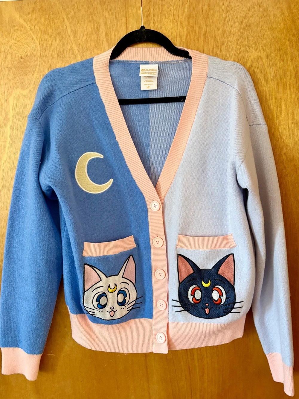Sailor Moon-Inspired Blue & Light Blue Cat Cardigan with Pink Trim from Boxlunch